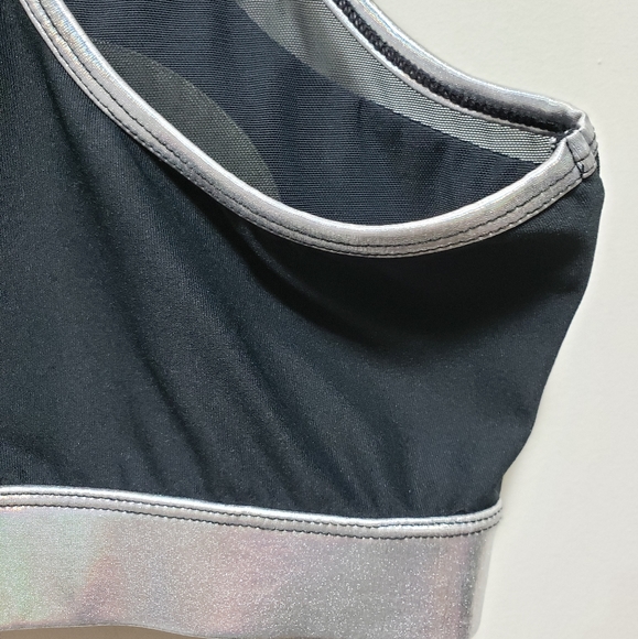 Bebe Sports Training Bra Metallic Trim Silver Black Spandex Women S-L - Picture 7 of 7